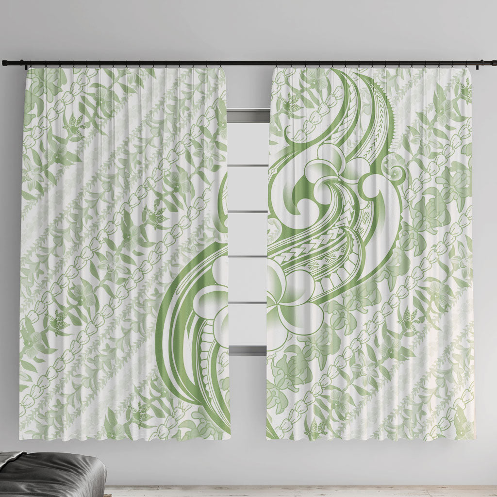 Hawaii Plumeria Lokelani Pikake Lei Window Curtain Oma'oma'o Polynesian Tattoo LT9 With Hooks Green - Polynesian Pride