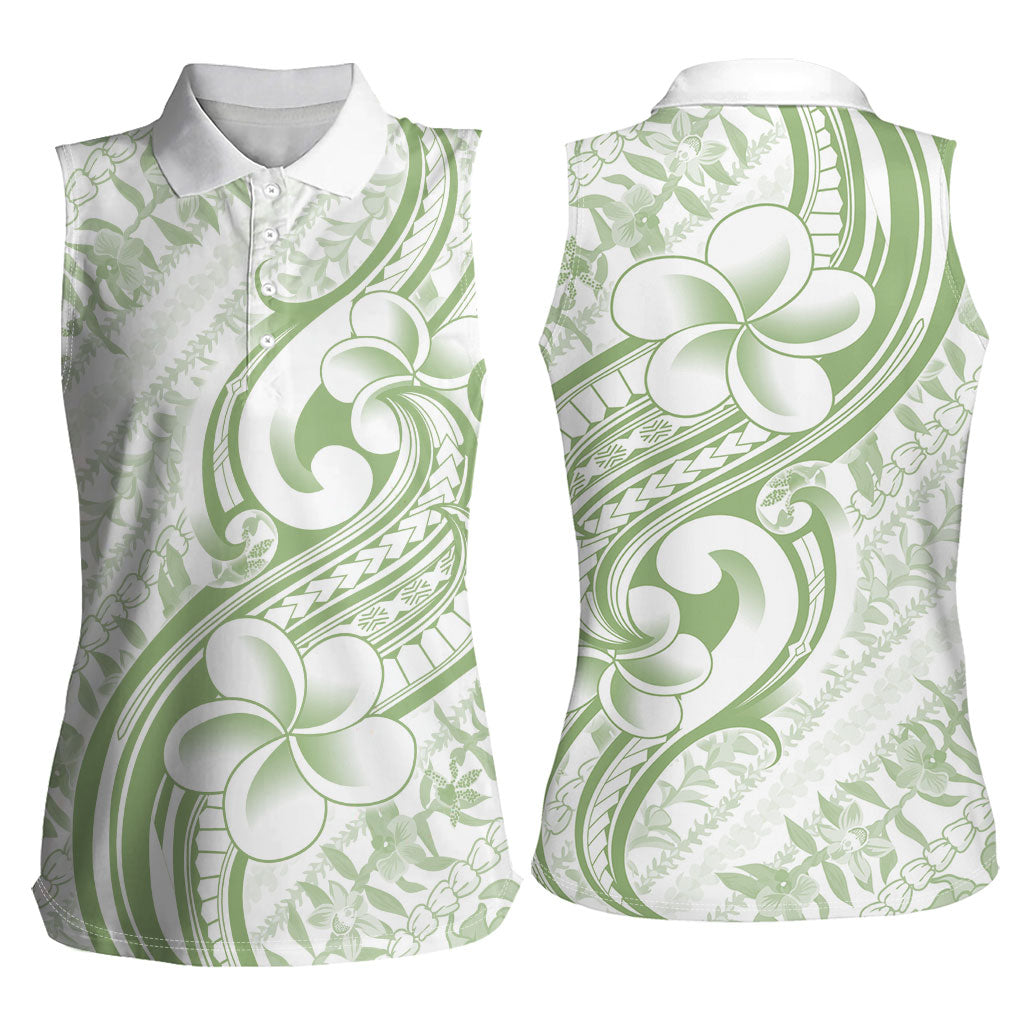 Hawaii Plumeria Lokelani Pikake Lei Women Sleeveless Polo Shirt Oma'oma'o Polynesian Tattoo