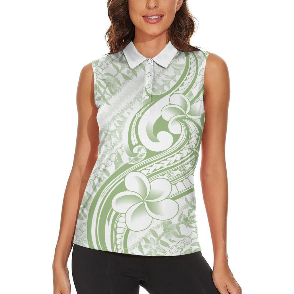 Hawaii Plumeria Lokelani Pikake Lei Women Sleeveless Polo Shirt Oma'oma'o Polynesian Tattoo