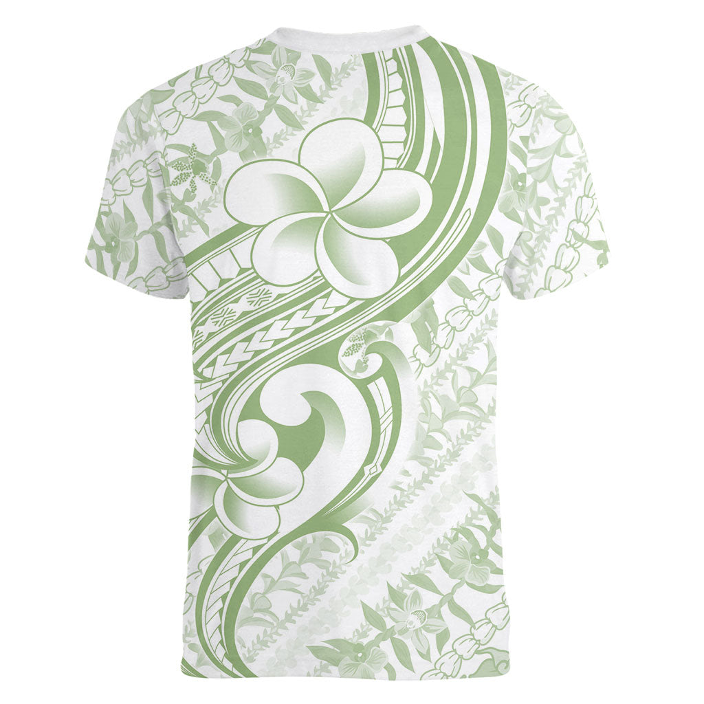 Hawaii Plumeria Lokelani Pikake Lei Women V-Neck T-Shirt Oma'oma'o Polynesian Tattoo