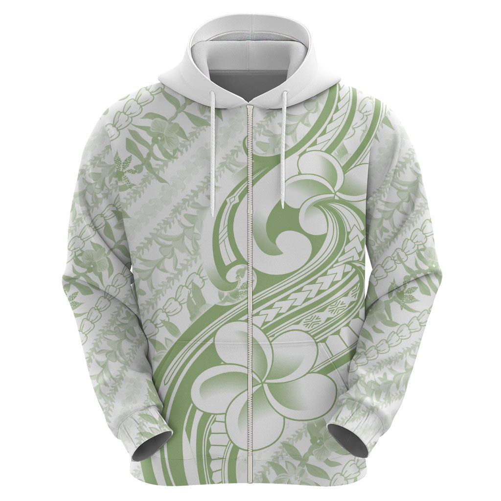 Hawaii Plumeria Lokelani Pikake Lei Zip Hoodie Oma'oma'o Polynesian Tattoo