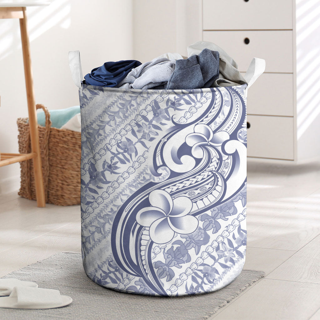 Hawaii Plumeria Lokelani Pikake Lei Laundry Basket Navy Blue Polynesian Tattoo LT9 Navy Blue - Polynesian Pride