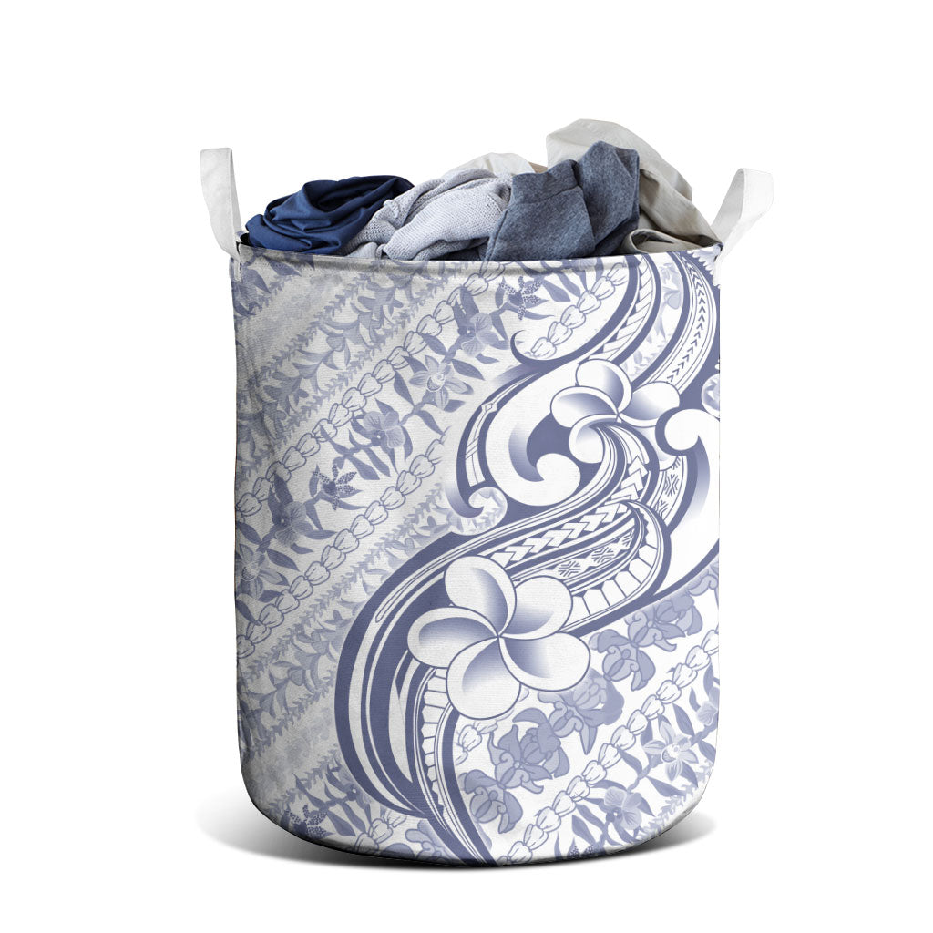 Hawaii Plumeria Lokelani Pikake Lei Laundry Basket Navy Blue Polynesian Tattoo