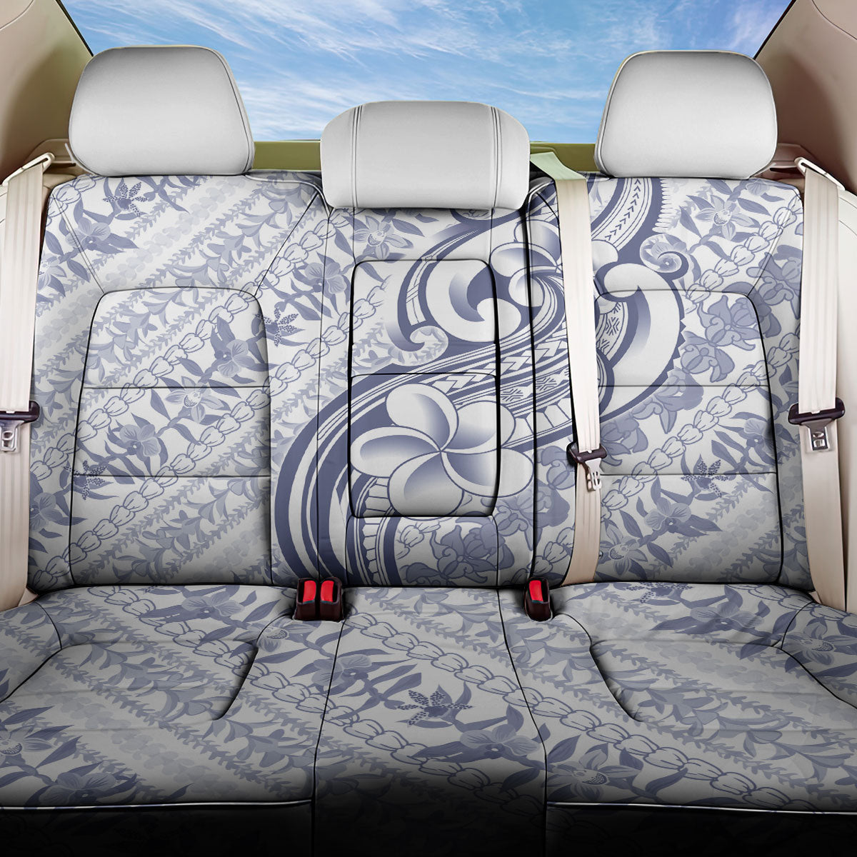 Hawaii Plumeria Lokelani Pikake Lei Back Car Seat Cover Navy Blue Polynesian Tattoo