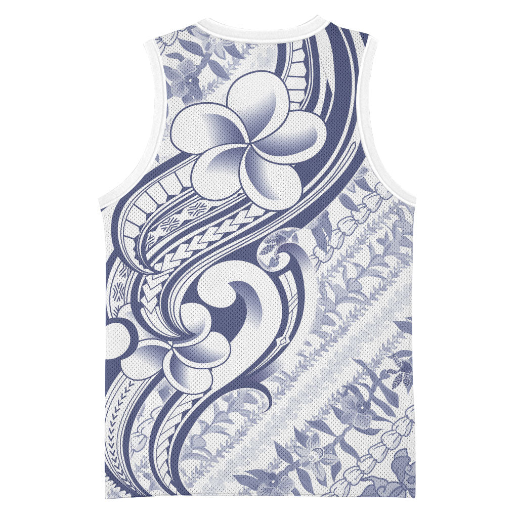 Hawaii Plumeria Lokelani Pikake Lei Basketball Jersey Navy Blue Polynesian Tattoo LT9 - Polynesian Pride