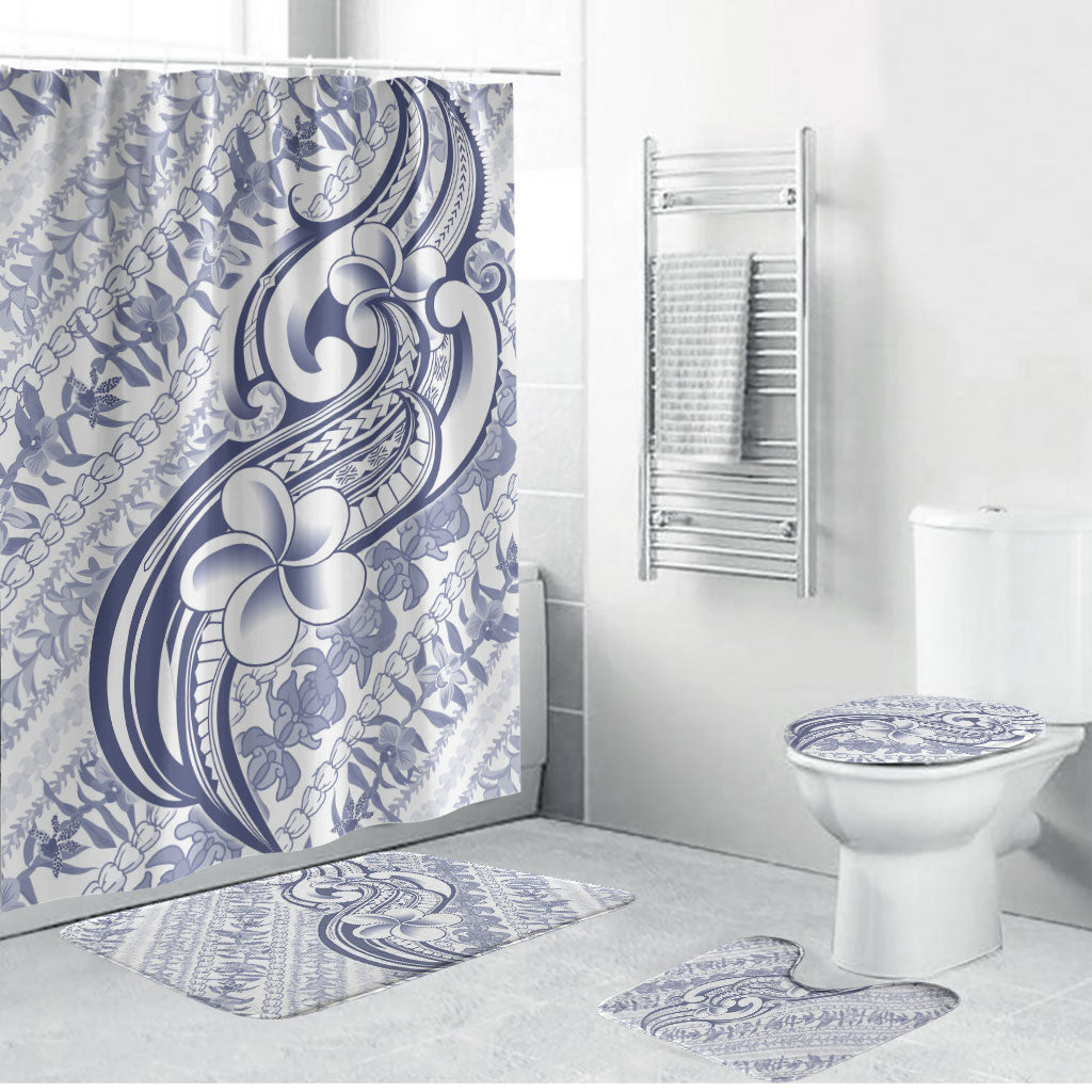 Hawaii Plumeria Lokelani Pikake Lei Bathroom Set Navy Blue Polynesian Tattoo LT9 Bathroom Set (4 pcs) Navy Blue - Polynesian Pride