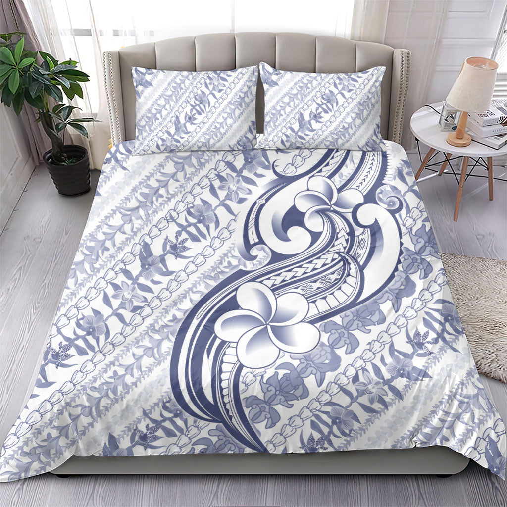 Hawaii Plumeria Lokelani Pikake Lei Bedding Set Navy Blue Polynesian Tattoo LT9 - Polynesian Pride
