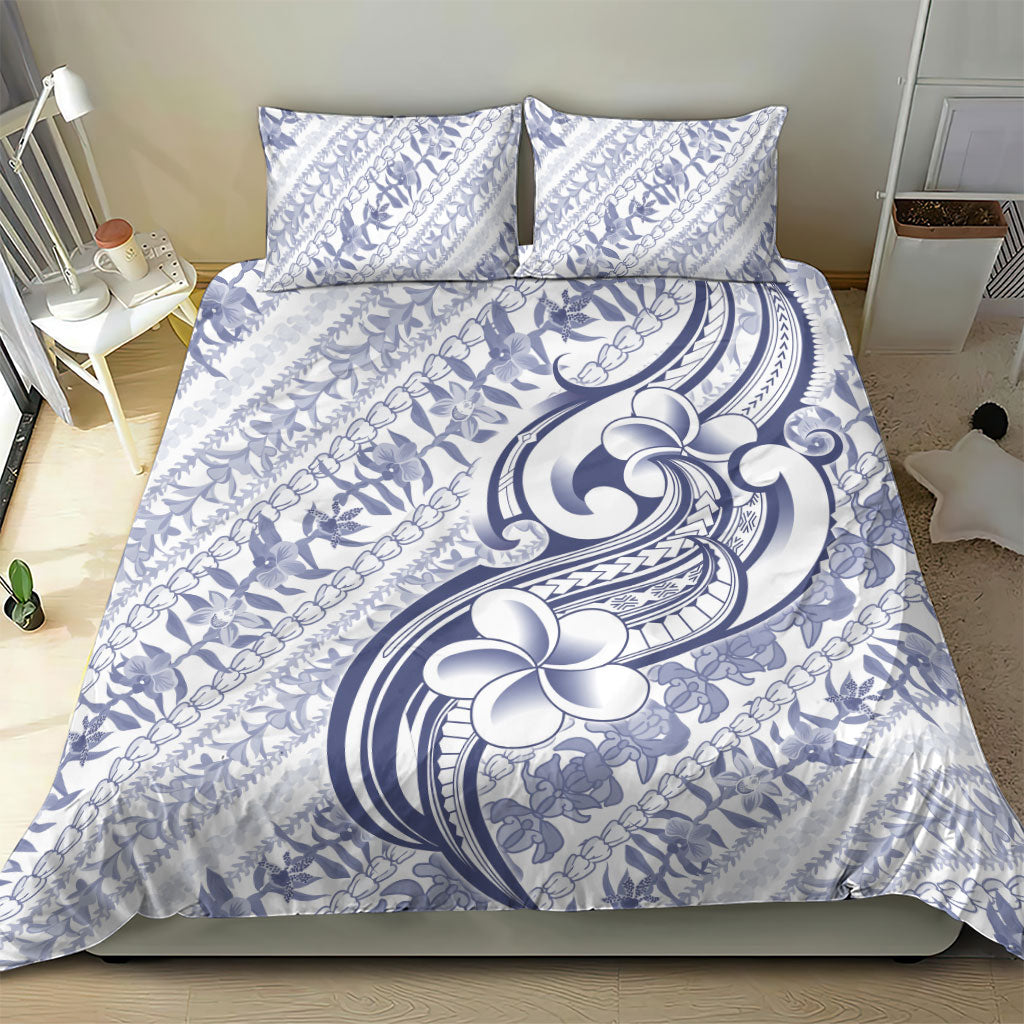 Hawaii Plumeria Lokelani Pikake Lei Bedding Set Navy Blue Polynesian Tattoo LT9 - Polynesian Pride