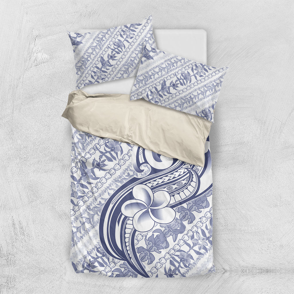 Hawaii Plumeria Lokelani Pikake Lei Bedding Set Navy Blue Polynesian Tattoo LT9 US Twin 172cm x 218cm Navy Blue - Polynesian Pride