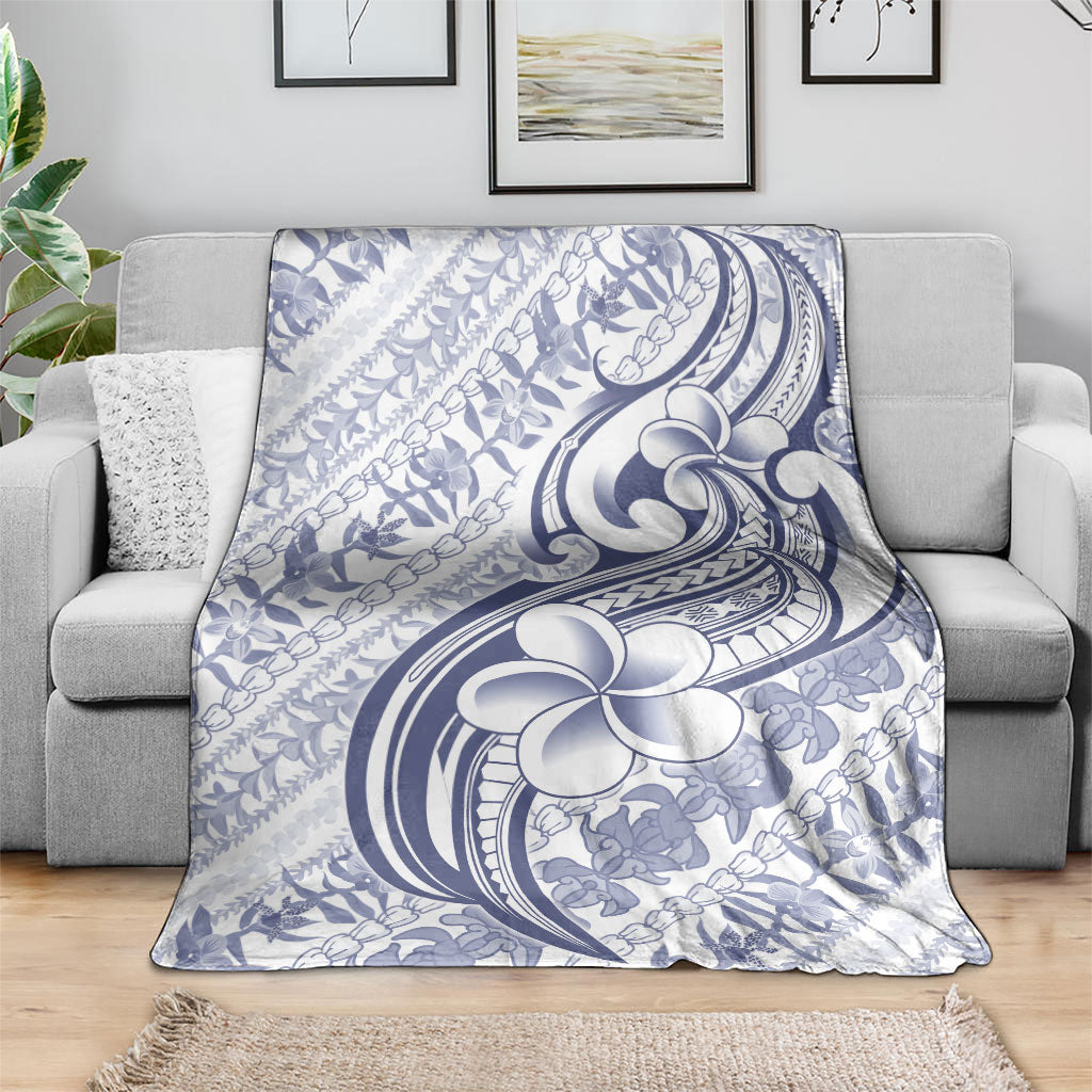 Hawaii Plumeria Lokelani Pikake Lei Blanket Navy Blue Polynesian Tattoo LT9 - Polynesian Pride