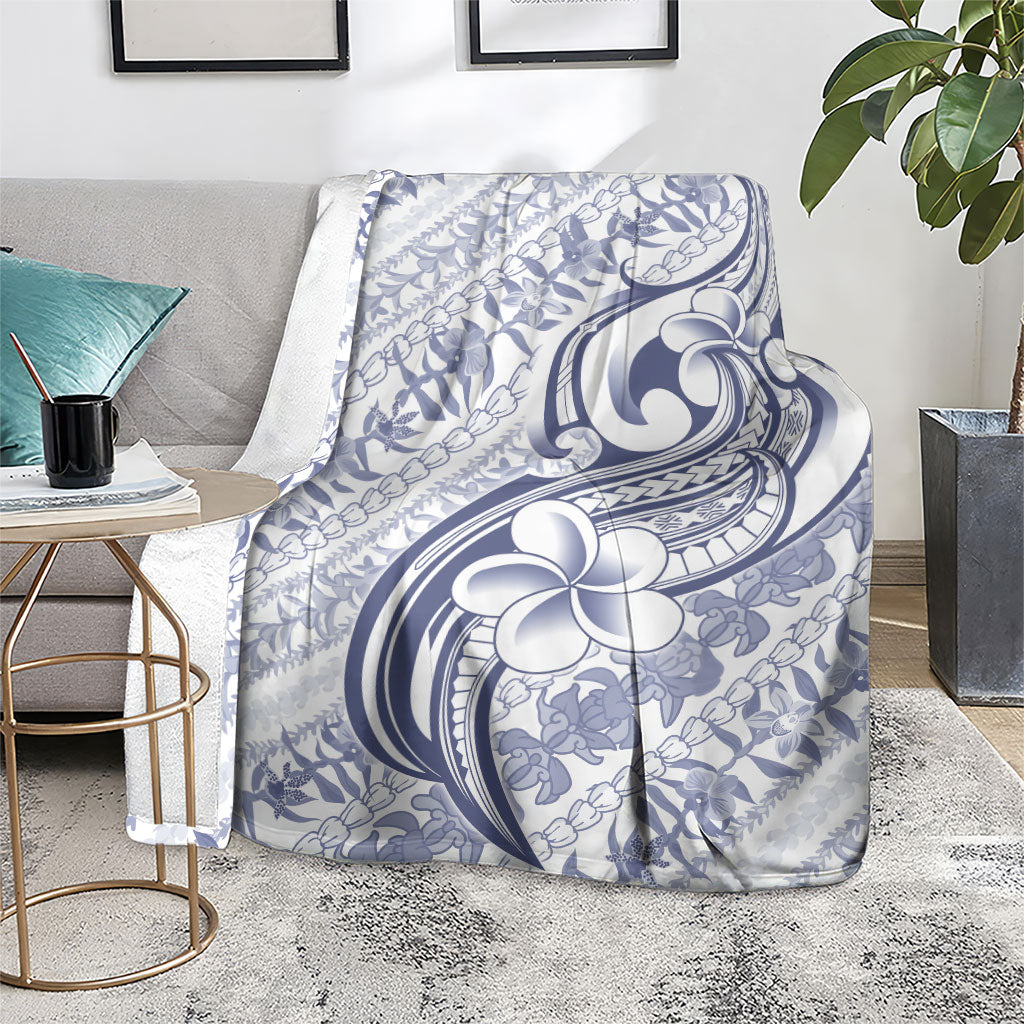 Hawaii Plumeria Lokelani Pikake Lei Blanket Navy Blue Polynesian Tattoo LT9 - Polynesian Pride