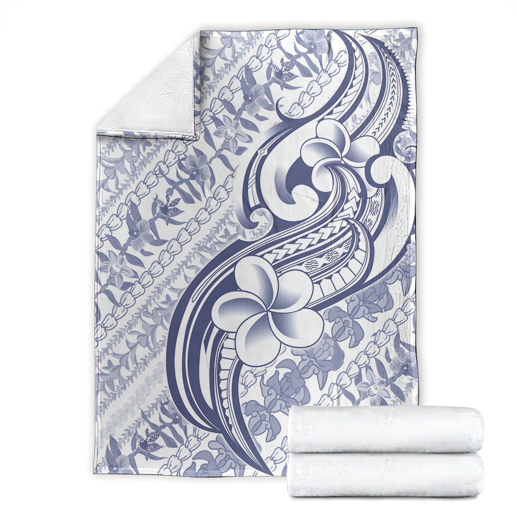 Hawaii Plumeria Lokelani Pikake Lei Blanket Navy Blue Polynesian Tattoo LT9 - Polynesian Pride