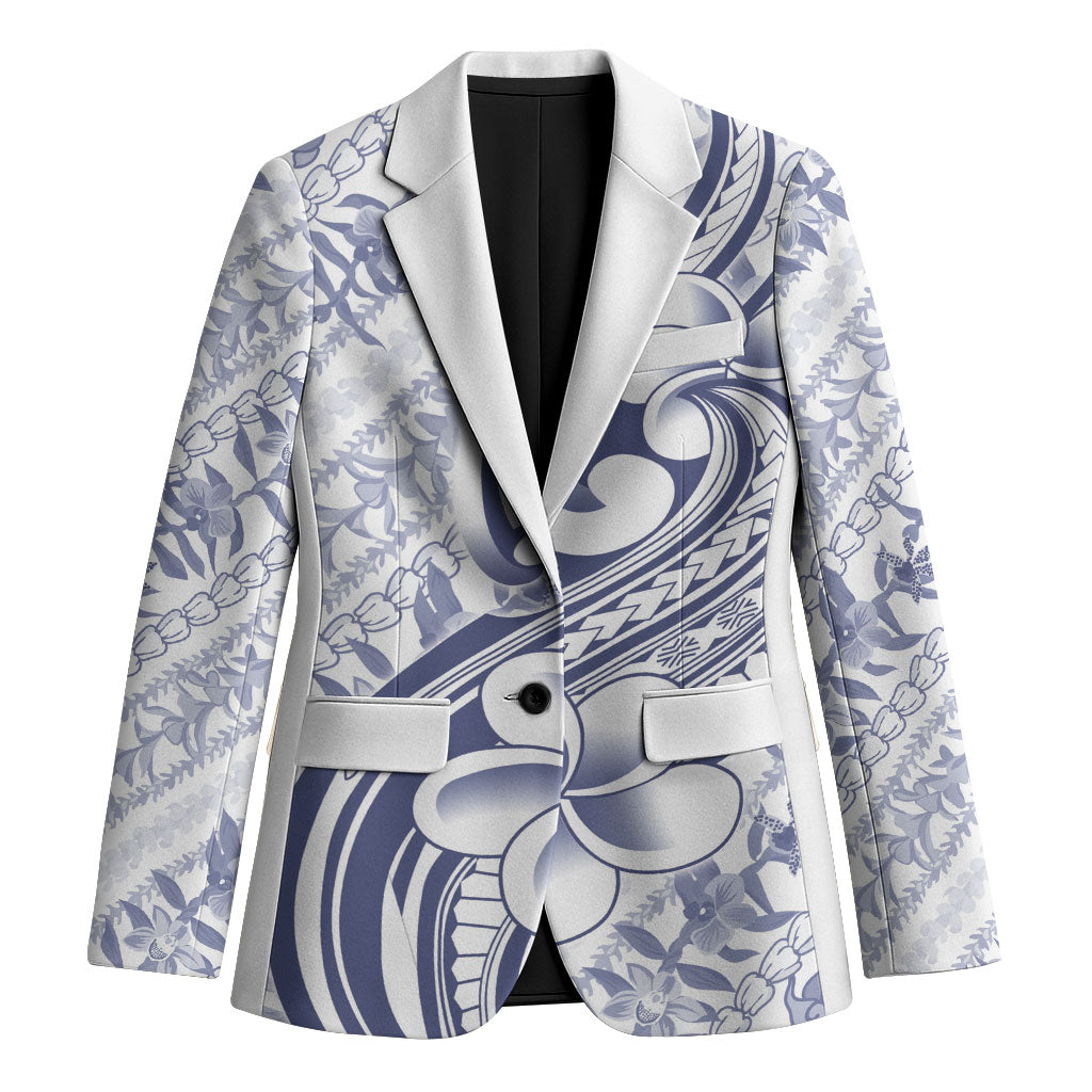 Hawaii Plumeria Lokelani Pikake Lei Blazer Navy Blue Polynesian Tattoo LT9 Unisex Navy Blue - Polynesian Pride