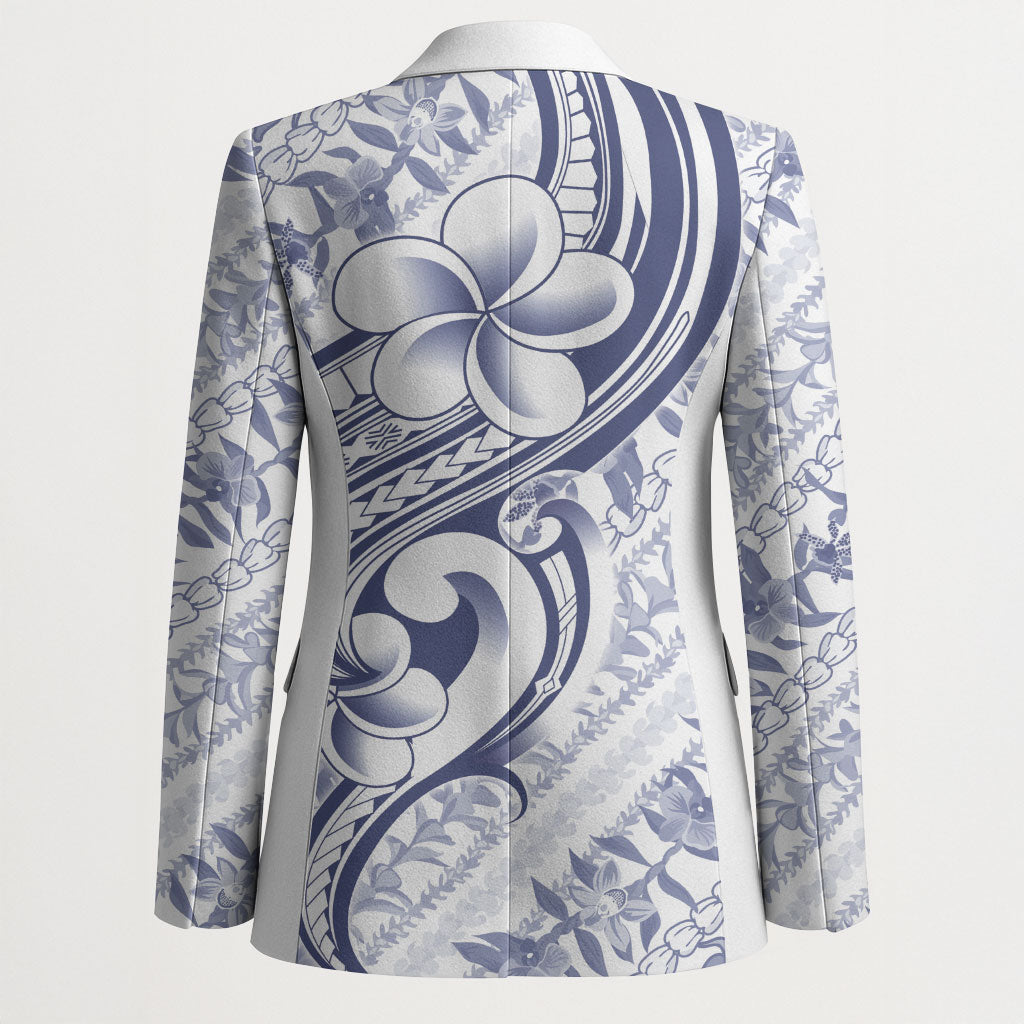 Hawaii Plumeria Lokelani Pikake Lei Blazer Navy Blue Polynesian Tattoo LT9 - Polynesian Pride