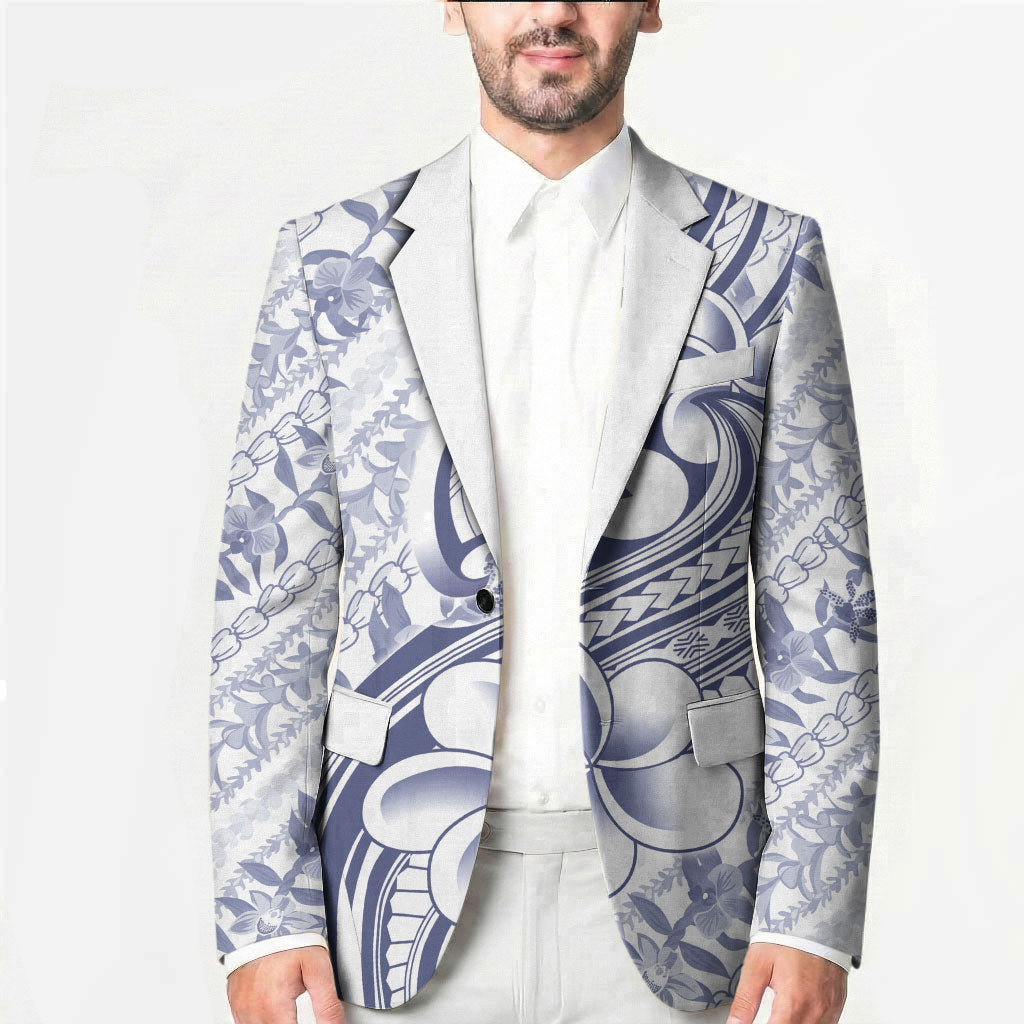 Hawaii Plumeria Lokelani Pikake Lei Blazer Navy Blue Polynesian Tattoo LT9 - Polynesian Pride