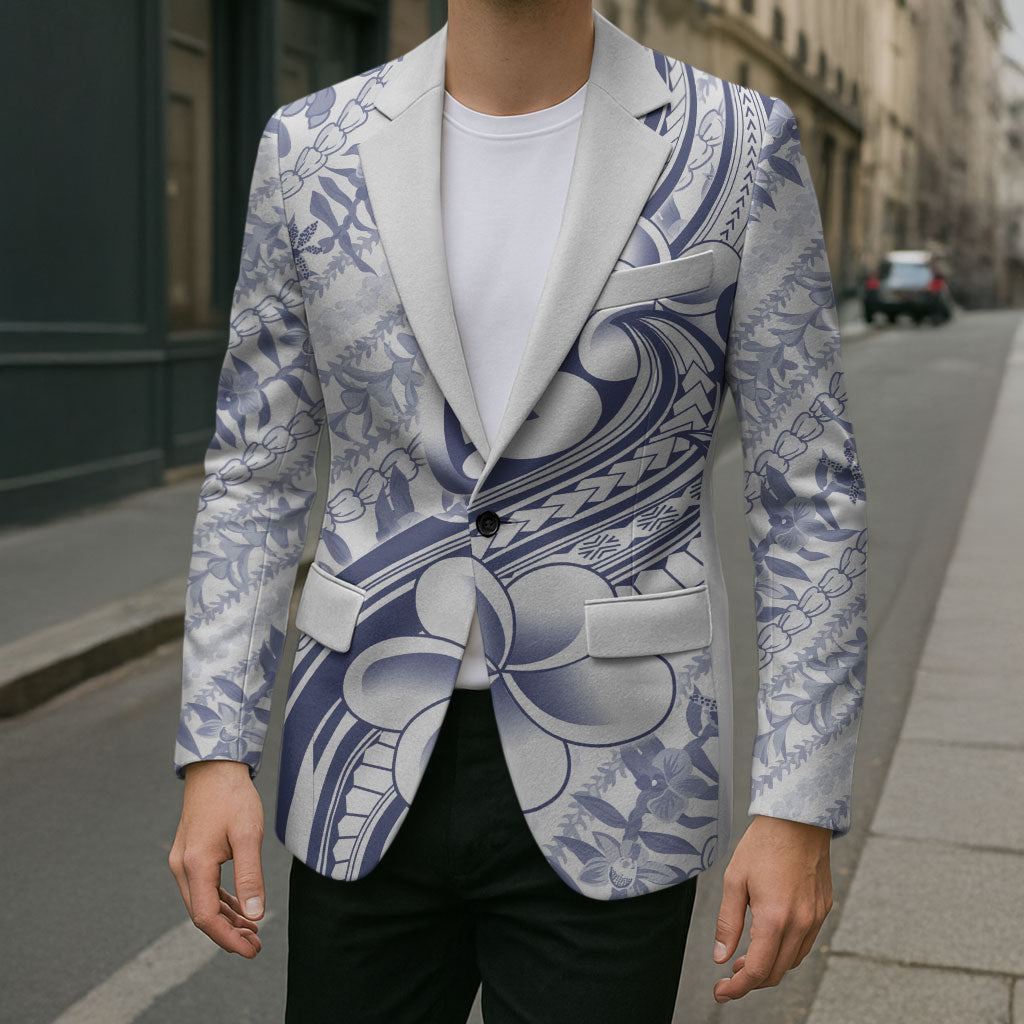 Hawaii Plumeria Lokelani Pikake Lei Blazer Navy Blue Polynesian Tattoo LT9 - Polynesian Pride