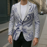 Hawaii Plumeria Lokelani Pikake Lei Blazer Navy Blue Polynesian Tattoo LT9 - Polynesian Pride