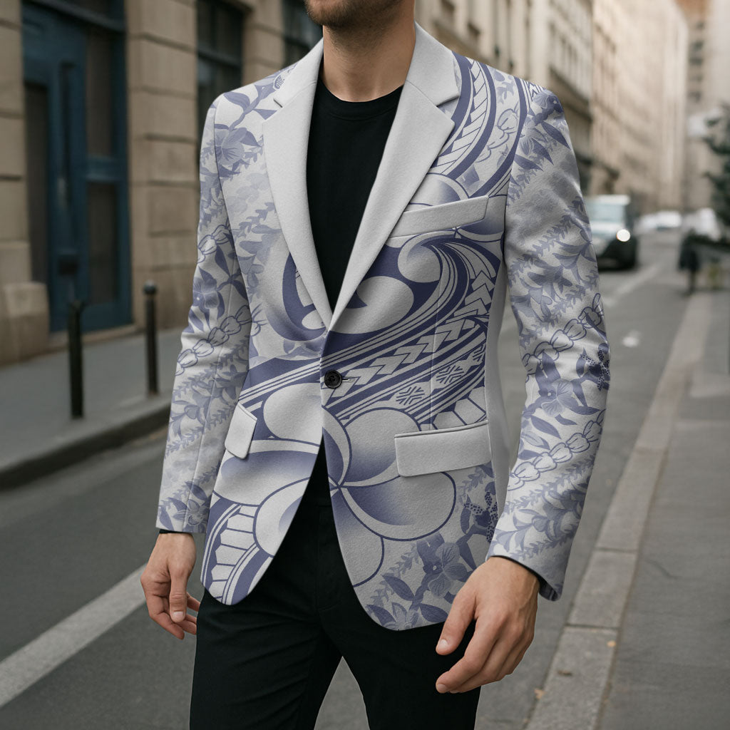 Hawaii Plumeria Lokelani Pikake Lei Blazer Navy Blue Polynesian Tattoo LT9 - Polynesian Pride