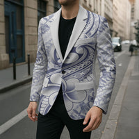 Hawaii Plumeria Lokelani Pikake Lei Blazer Navy Blue Polynesian Tattoo LT9 - Polynesian Pride