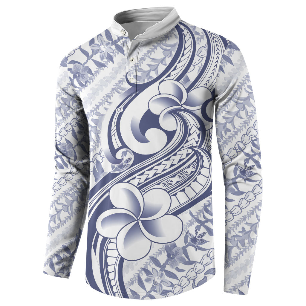 Hawaii Plumeria Lokelani Pikake Lei Button Sweatshirt Navy Blue Polynesian Tattoo LT9 - Polynesian Pride
