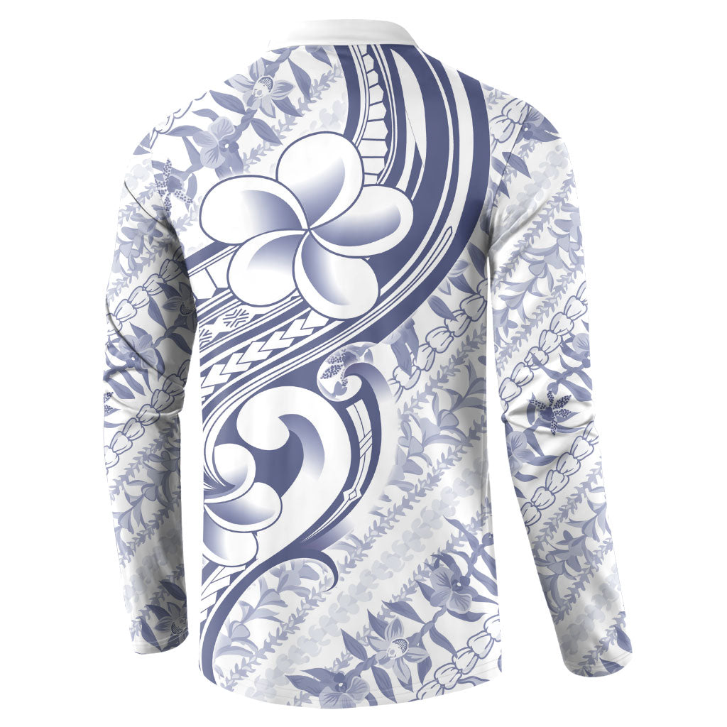 Hawaii Plumeria Lokelani Pikake Lei Button Sweatshirt Navy Blue Polynesian Tattoo LT9 - Polynesian Pride