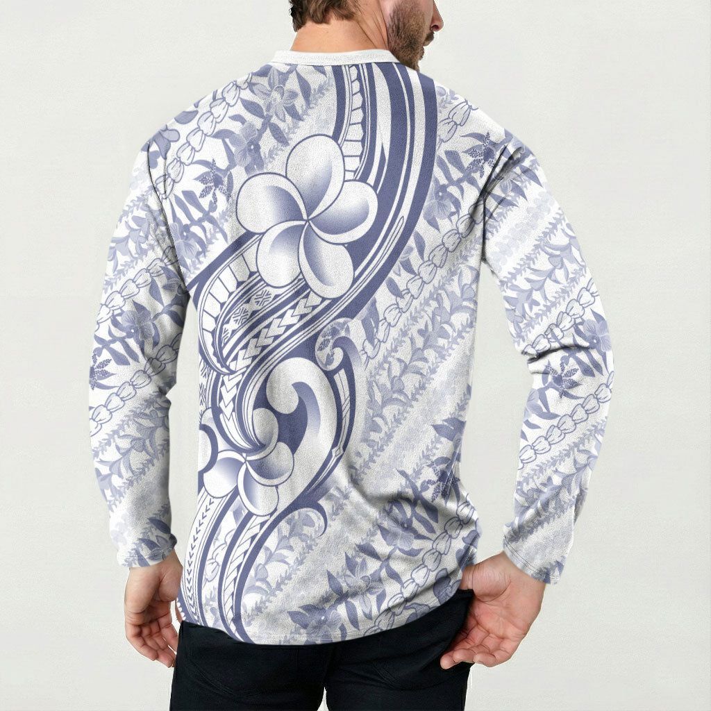 Hawaii Plumeria Lokelani Pikake Lei Button Sweatshirt Navy Blue Polynesian Tattoo LT9 - Polynesian Pride