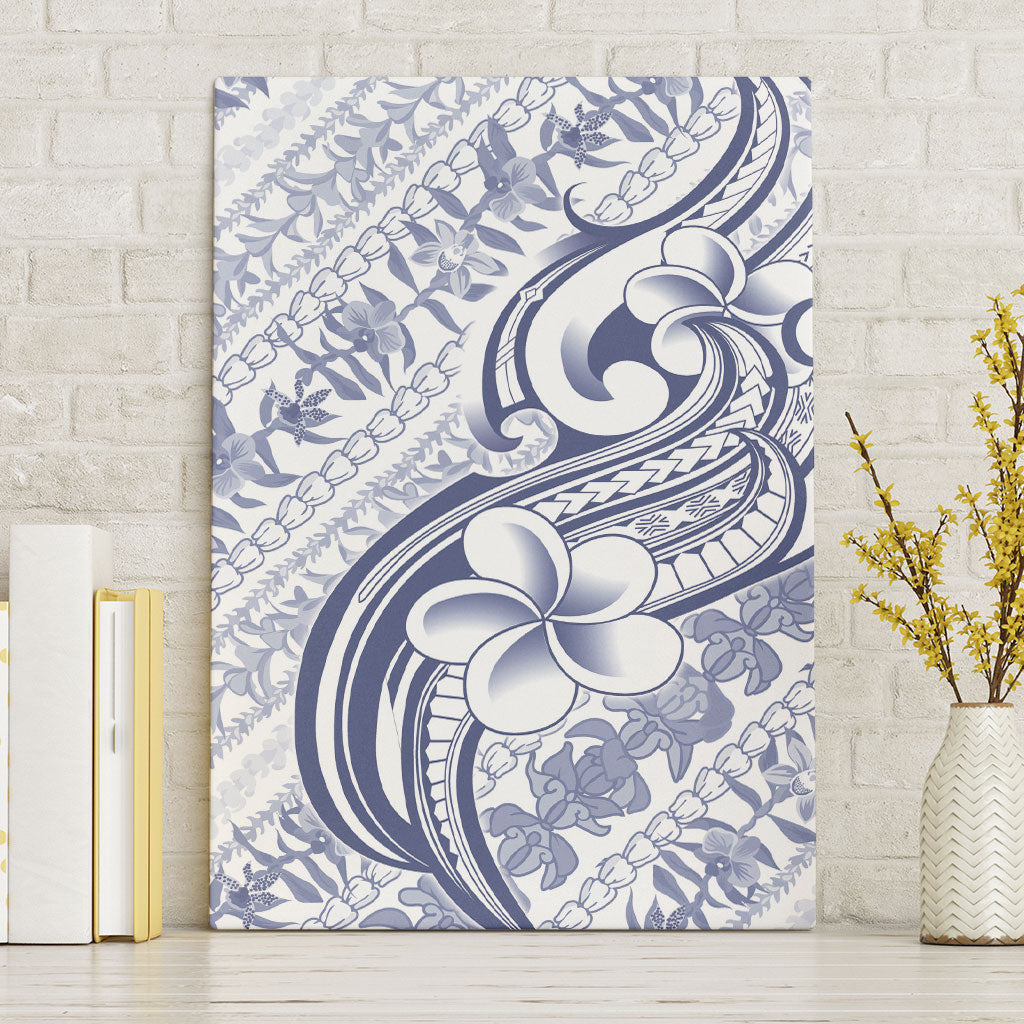 Hawaii Plumeria Lokelani Pikake Lei Canvas Wall Art Navy Blue Polynesian Tattoo LT9 Without Frame Navy Blue - Polynesian Pride