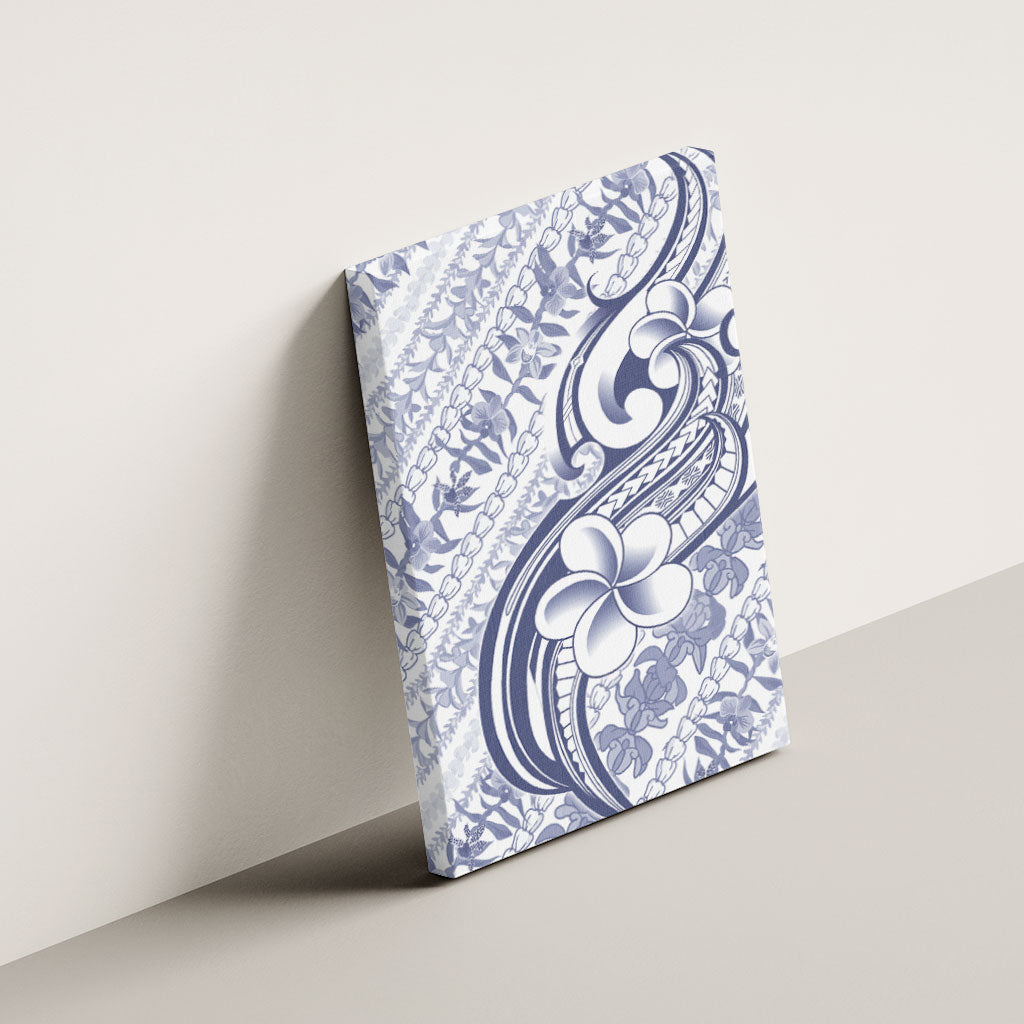 Hawaii Plumeria Lokelani Pikake Lei Canvas Wall Art Navy Blue Polynesian Tattoo