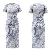 Hawaii Plumeria Lokelani Pikake Lei Couples Matching Short Sleeve Bodycon Dress and Long Sleeve Button Shirt Navy Blue Polynesian Tattoo LT9 - Polynesian Pride