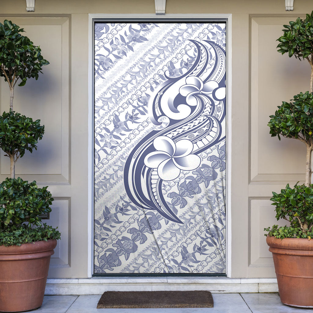 Hawaii Plumeria Lokelani Pikake Lei Door Cover Navy Blue Polynesian Tattoo LT9 Navy Blue - Polynesian Pride