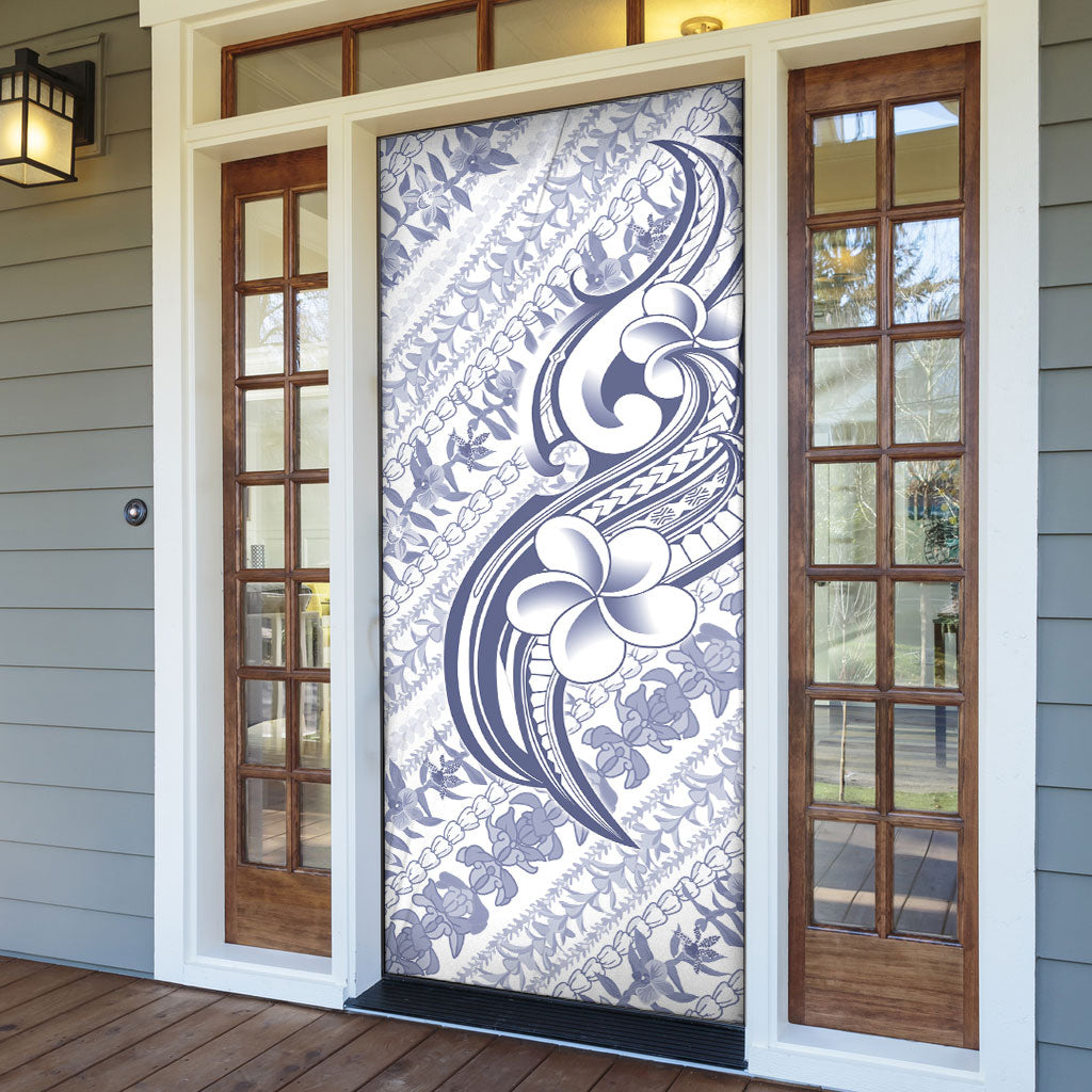 Hawaii Plumeria Lokelani Pikake Lei Door Cover Navy Blue Polynesian Tattoo LT9 - Polynesian Pride