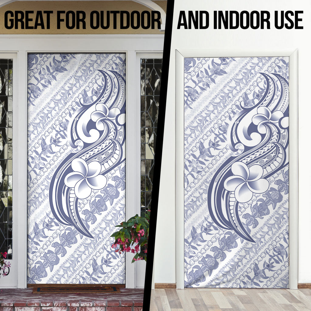 Hawaii Plumeria Lokelani Pikake Lei Door Cover Navy Blue Polynesian Tattoo LT9 - Polynesian Pride