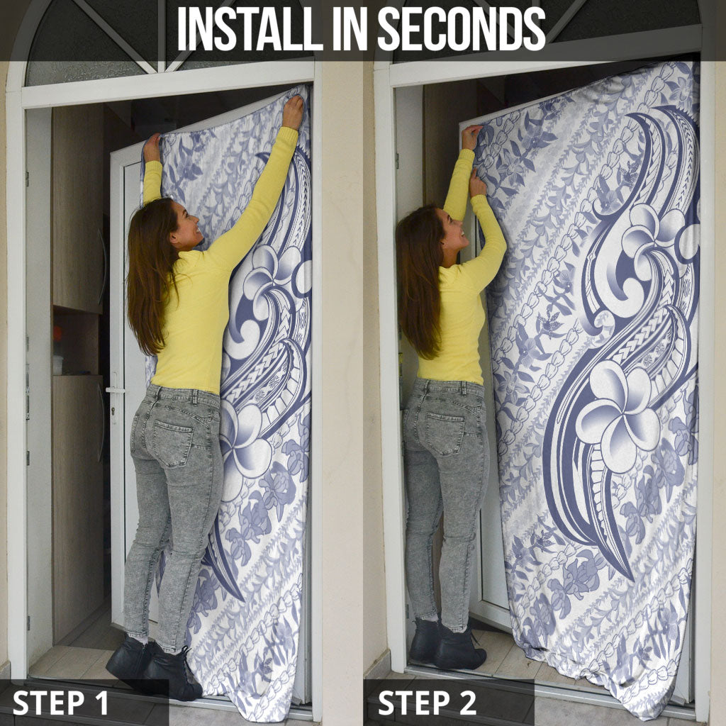 Hawaii Plumeria Lokelani Pikake Lei Door Cover Navy Blue Polynesian Tattoo LT9 - Polynesian Pride