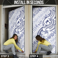 Hawaii Plumeria Lokelani Pikake Lei Door Cover Navy Blue Polynesian Tattoo LT9 - Polynesian Pride