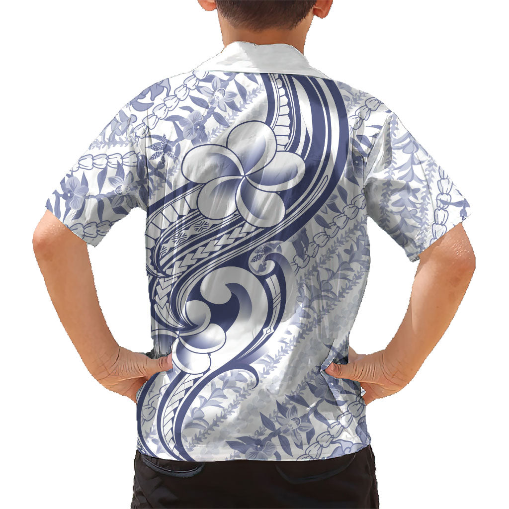 Hawaii Plumeria Lokelani Pikake Lei Family Matching Mermaid Dress and Hawaiian Shirt Navy Blue Polynesian Tattoo