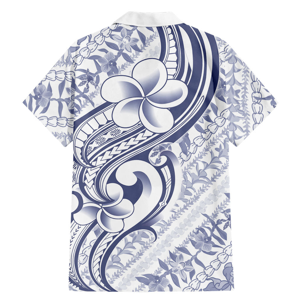 Hawaii Plumeria Lokelani Pikake Lei Family Matching Mermaid Dress and Hawaiian Shirt Navy Blue Polynesian Tattoo