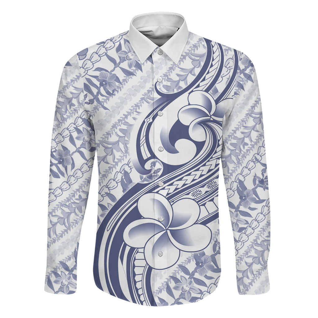 Hawaii Plumeria Lokelani Pikake Lei Family Matching Off Shoulder Maxi Dress and Hawaiian Shirt Navy Blue Polynesian Tattoo