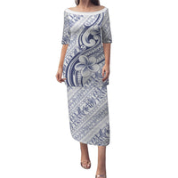 Hawaii Plumeria Lokelani Pikake Lei Family Matching Puletasi and Hawaiian Shirt Navy Blue Polynesian Tattoo