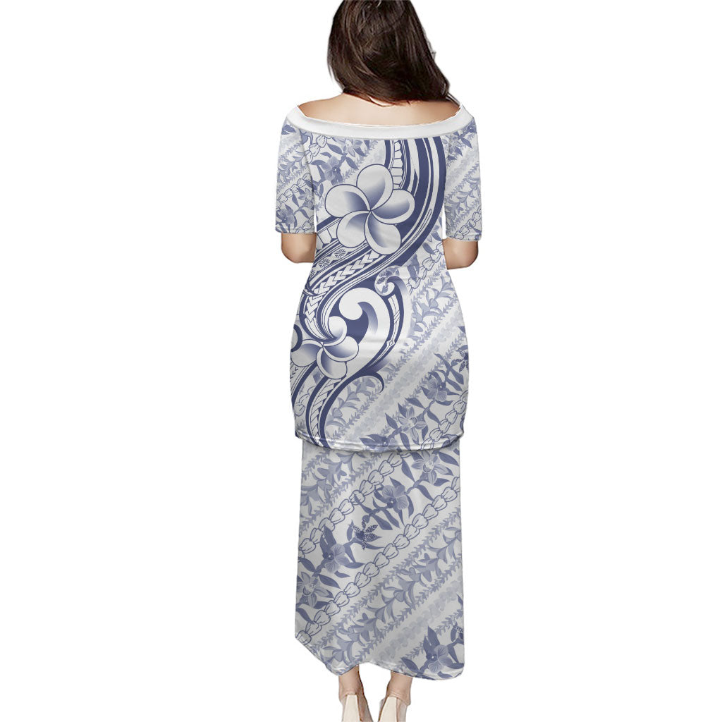 Hawaii Plumeria Lokelani Pikake Lei Family Matching Puletasi and Hawaiian Shirt Navy Blue Polynesian Tattoo