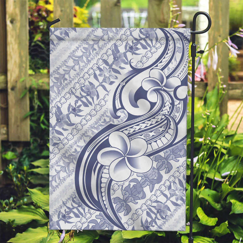 Hawaii Plumeria Lokelani Pikake Lei Garden Flag Navy Blue Polynesian Tattoo LT9 Garden Flag Navy Blue - Polynesian Pride