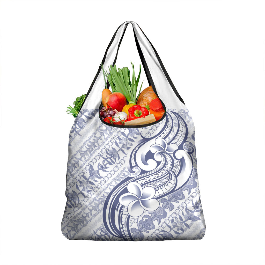 Hawaii Plumeria Lokelani Pikake Lei Grocery Bag Navy Blue Polynesian Tattoo LT9 1-pack One Size Navy Blue - Polynesian Pride