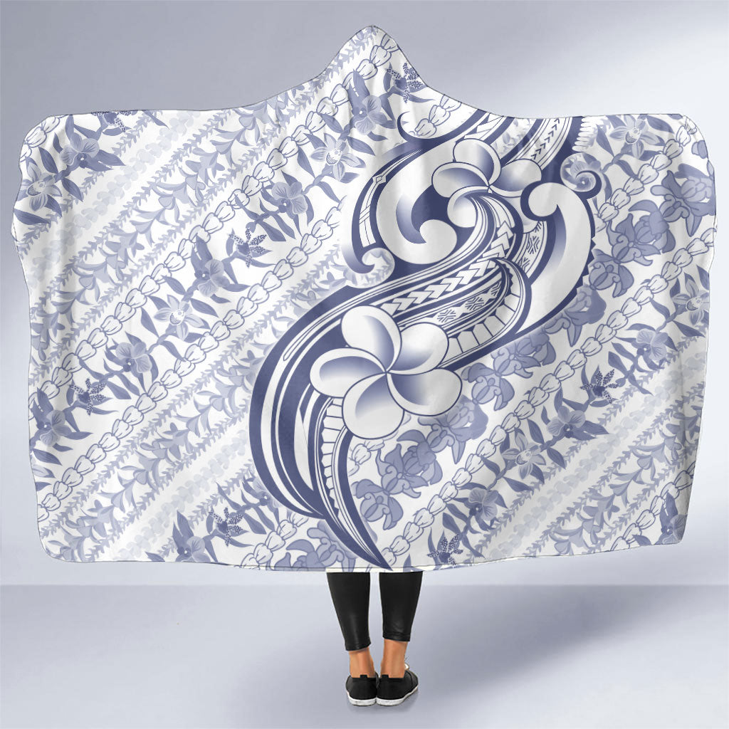 Hawaii Plumeria Lokelani Pikake Lei Hooded Blanket Navy Blue Polynesian Tattoo LT9 One Size Navy Blue - Polynesian Pride