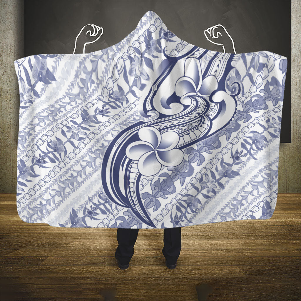 Hawaii Plumeria Lokelani Pikake Lei Hooded Blanket Navy Blue Polynesian Tattoo LT9 - Polynesian Pride