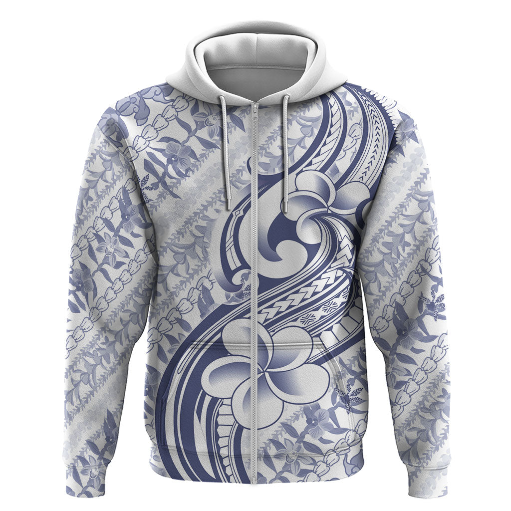 Hawaii Plumeria Lokelani Pikake Lei Hoodie Navy Blue Polynesian Tattoo LT9 Zip Hoodie Navy Blue - Polynesian Pride