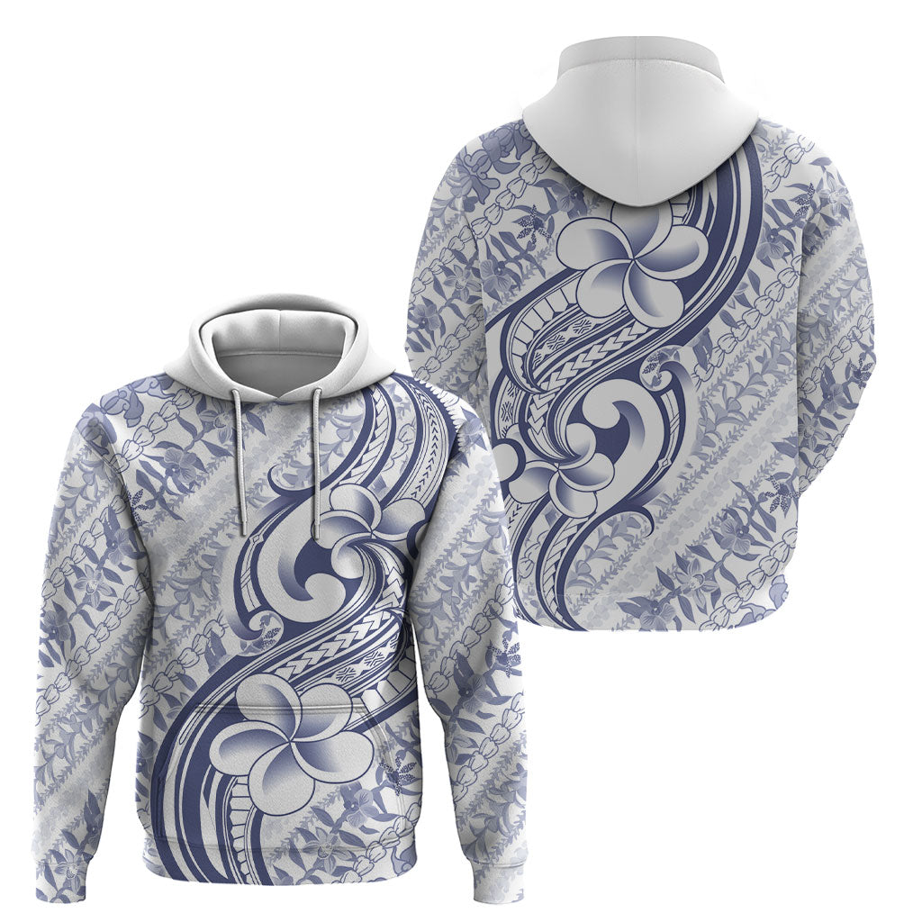 Hawaii Plumeria Lokelani Pikake Lei Hoodie Navy Blue Polynesian Tattoo LT9 - Polynesian Pride