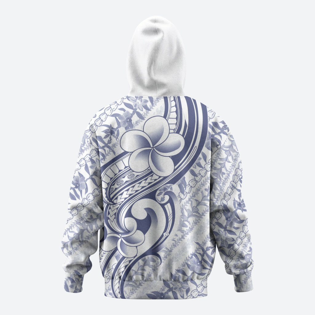 Hawaii Plumeria Lokelani Pikake Lei Hoodie Navy Blue Polynesian Tattoo LT9 - Polynesian Pride