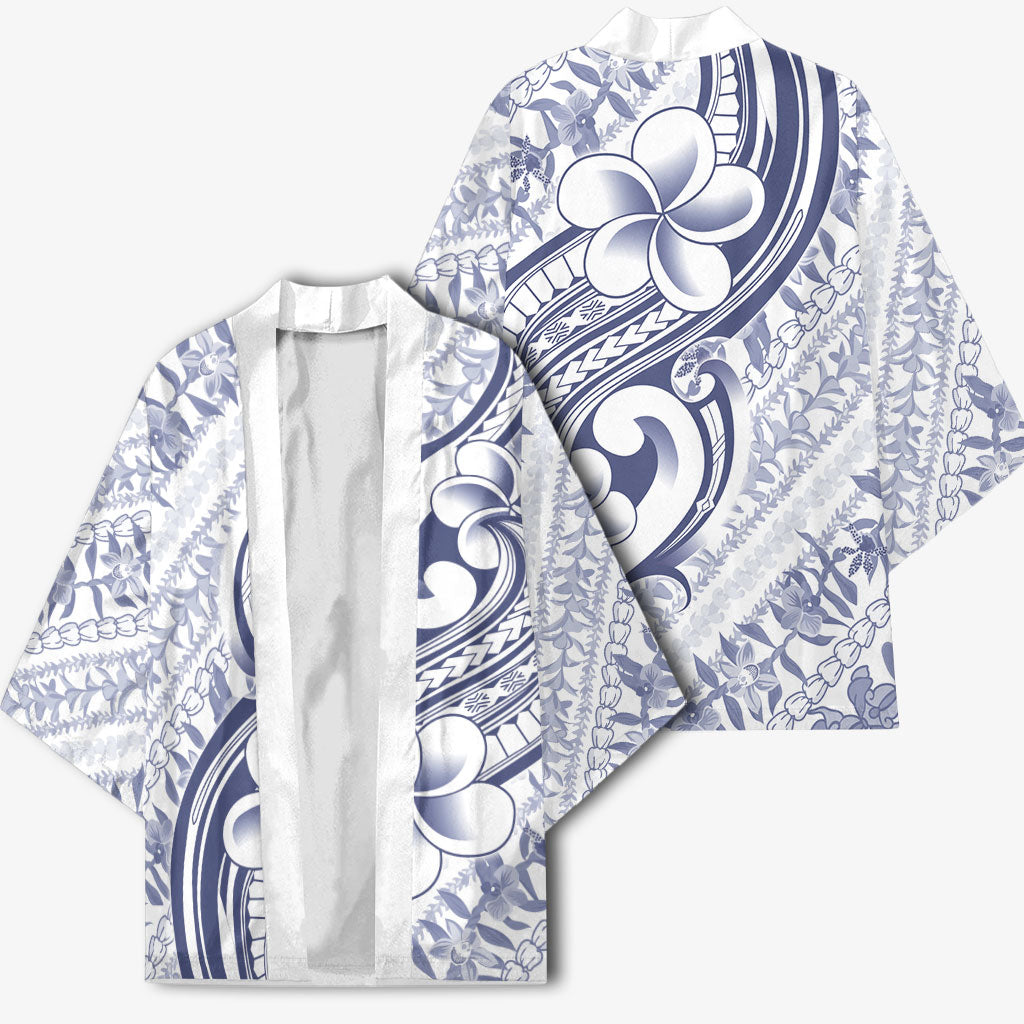 Hawaii Plumeria Lokelani Pikake Lei Kimono Navy Blue Polynesian Tattoo