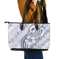 Hawaii Plumeria Lokelani Pikake Lei Leather Tote Bag Navy Blue Polynesian Tattoo