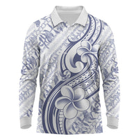 Hawaii Plumeria Lokelani Pikake Lei Long Sleeve Polo Shirt Navy Blue Polynesian Tattoo