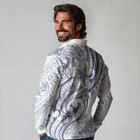 Hawaii Plumeria Lokelani Pikake Lei Long Sleeve Polo Shirt Navy Blue Polynesian Tattoo